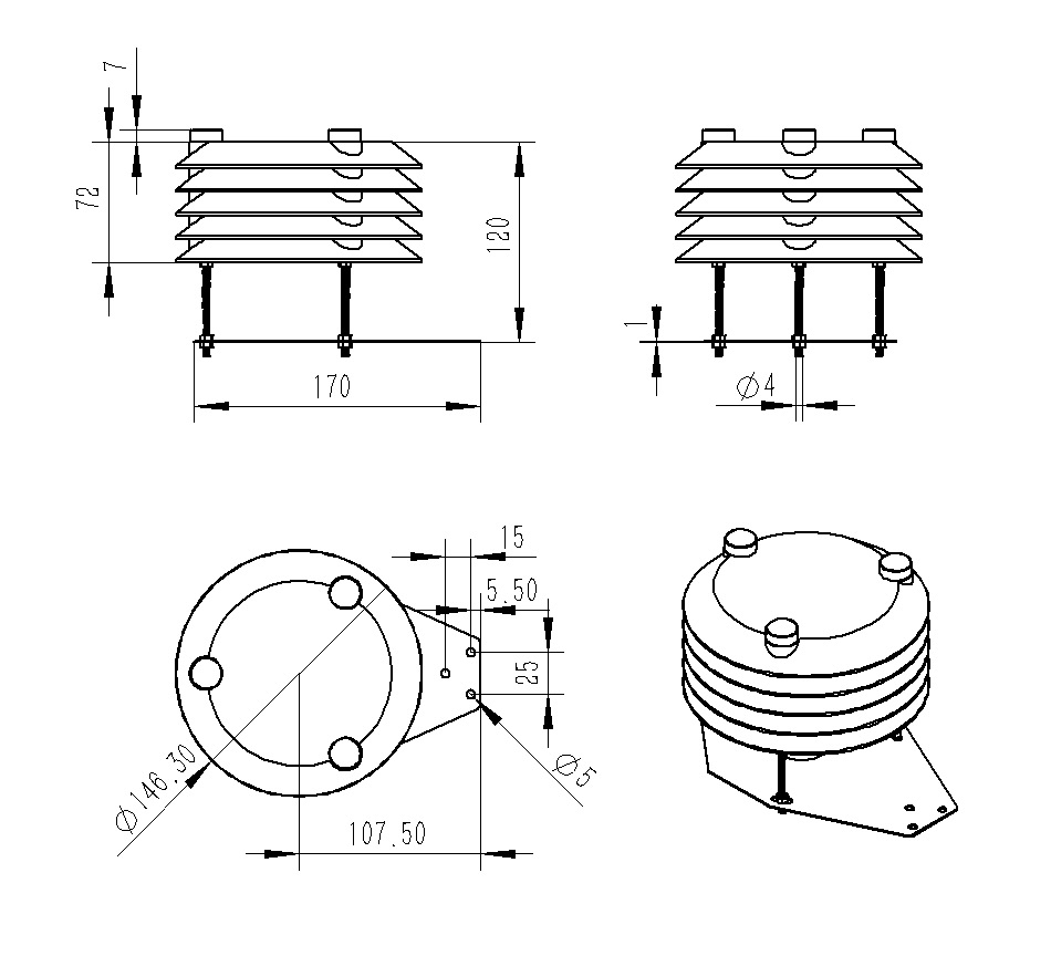 PM2.5 and PM10 sensor product dimensions