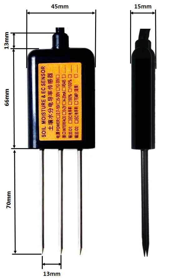 Soil Temperature Moisture Salt Sensor Dimensions, Selection and Ordering