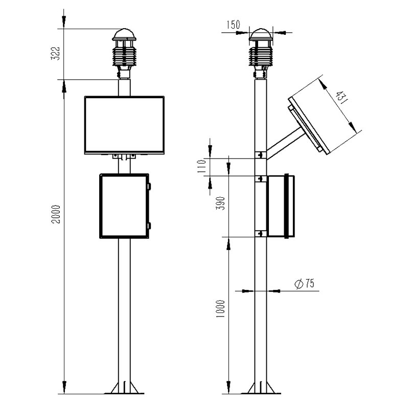 Product size diagram of weather measuring devices