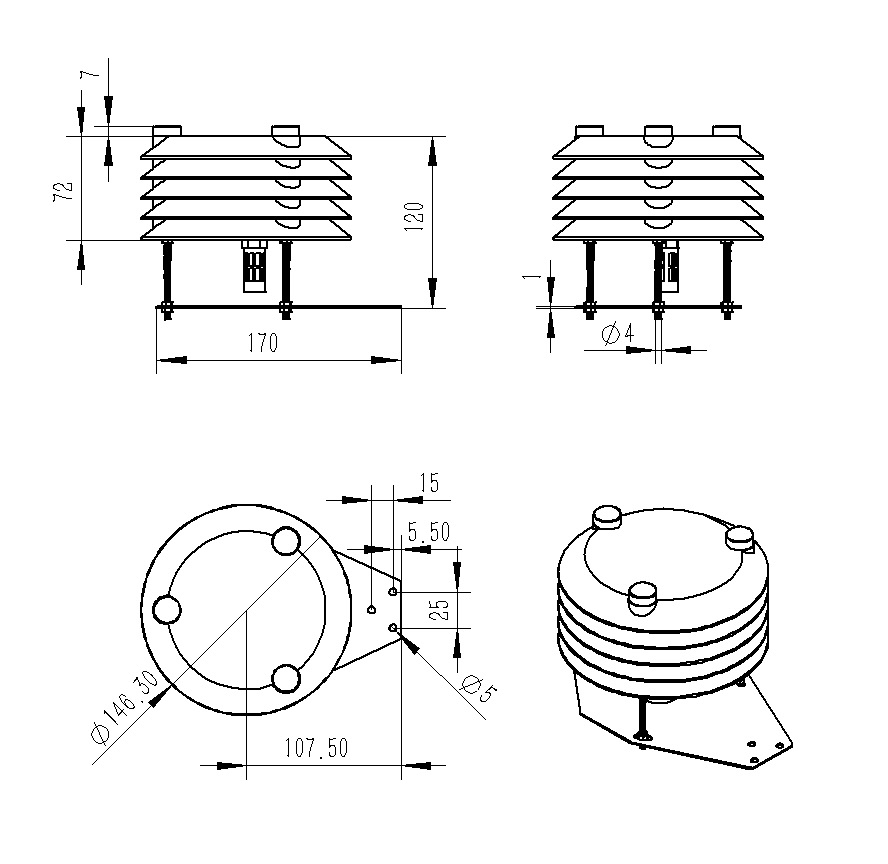 Temperature and humidity monitoring product size chart